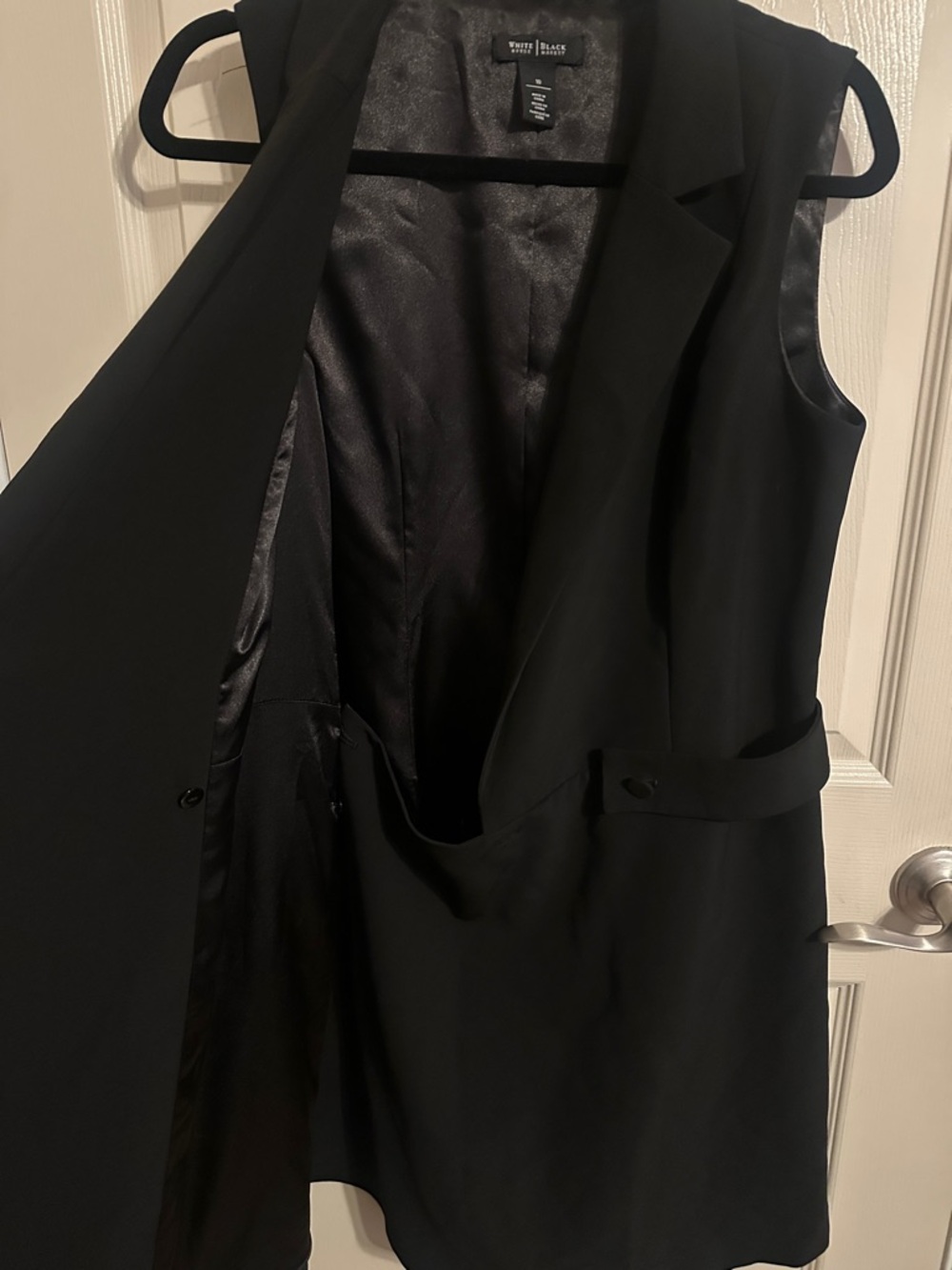 White House Black Market Button Front Sleeveless Tuxedo Dress, Black, Sz 10 - Picture 9 of 12
